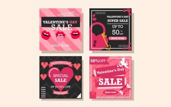 Set of Valentine Instagram Post Templates