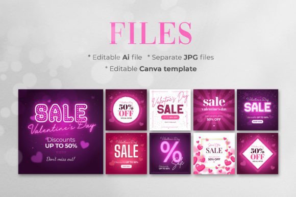 Valentine's Day Sale - 9 Instagram Posts Templates