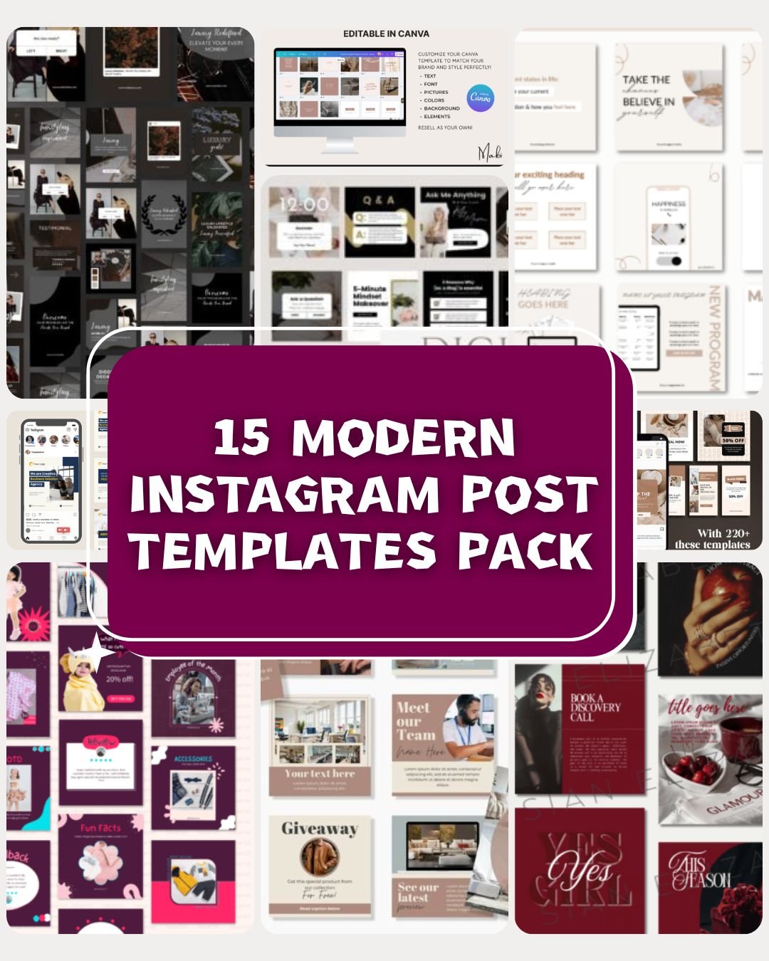 15 Time-Saving Modern Instagram Post Templates Pack for a Cohesive Brand