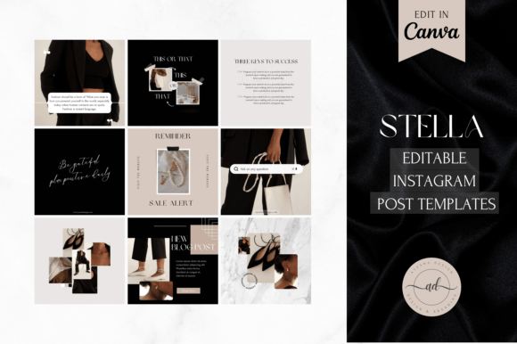 Black Luxury Instagram Post Templates for Bloggers
