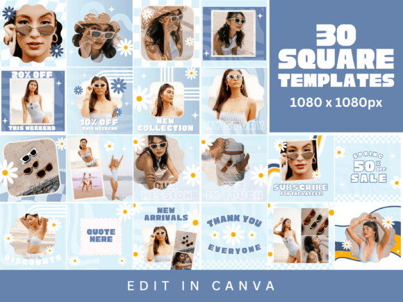 Blue Retro Instagram Templates for Bloggers 