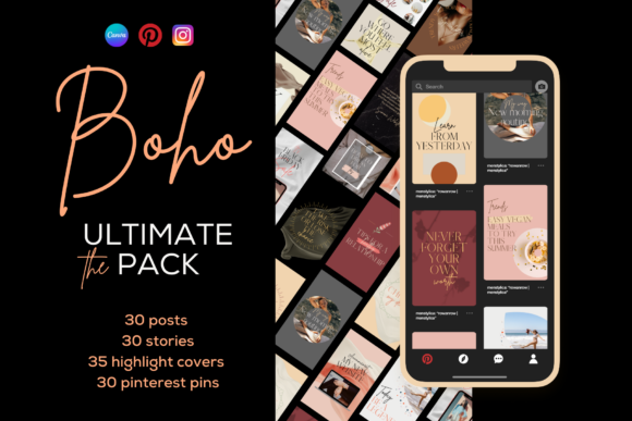 Boho Insta & Pins Canva Bundle