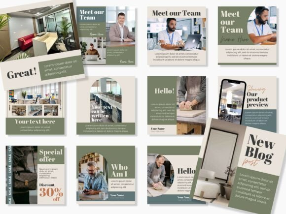 Instagram Canva Templates Kit Blue Green