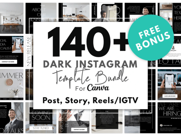 140 Dark Instagram Template KIT BUNDLE