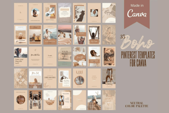 35 Boho Pinterest Pin Template for Canva